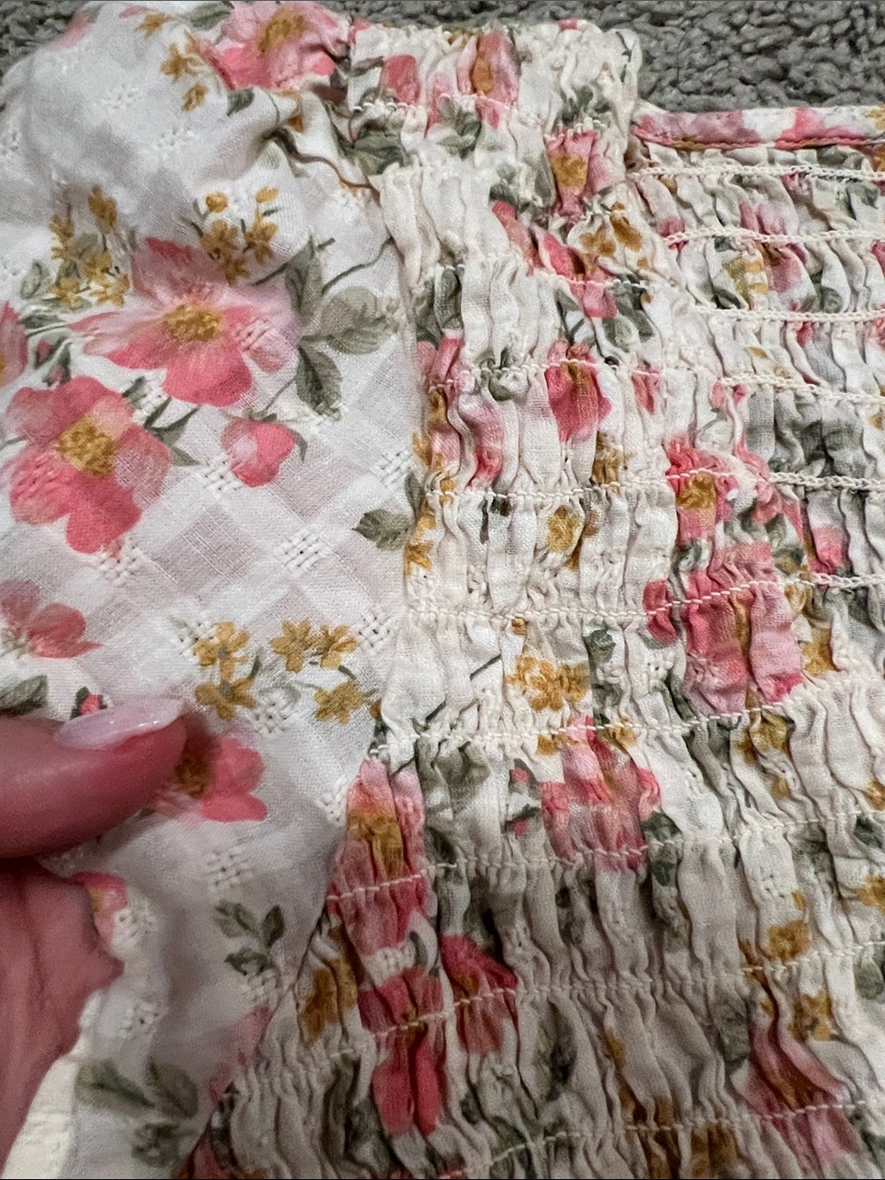 American Eagle Outfitters White Floral Print Smocked V-Neck Peplum Top M - Picture 3 of 7